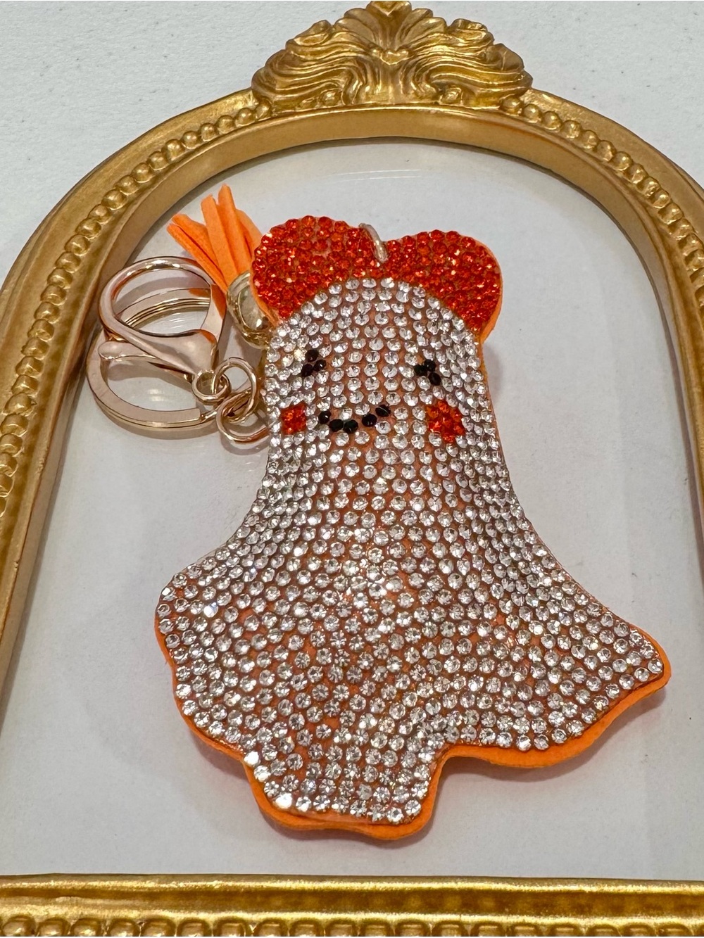 New Crystal Ghost w/ Orange Bow Keychain Bag Charm